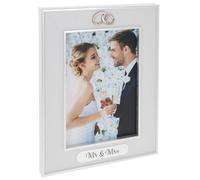 Shudehill Giftware Silver & White Event Frame Sentiment 5x7 White Portrait Photo Frame - Mr & Mrs or Engaged Wedding Gift Ideas (Rings)