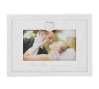 Shudehill Giftware Silver & White Heart Frame 6x4 White Landscape Photo Frame - Mr & Mrs or Engaged Wedding Gift Ideas (Mr & Mrs)