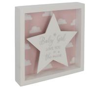 Shudehill Giftware Sparkle Art Plaque Heart or Star Sentimental Message Plaque - Engagement, Mr & Mrs Wedding, Christening, Baby Girl or Baby Boy Designs Gift Idea (Baby Girl)