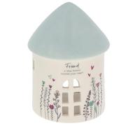 Shudehill Giftware Sweet Meadow Tealight House - Ceramic Candle Holder with True Friends Quote (Height 12.7cm x Width 9cm x Depth 9cm)