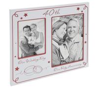 Shudehill Giftware Then & Now Collection Sentimental Photo Frame - Engaged & Wedding Mr & Mrs, Anniversary 25th Silver, 40th Ruby, 50th Gold Gift Ideas With Meaningful Message (40th Ruby)