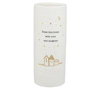 Shudehill Giftware Thoughtful Words Small White and Gold Vase - Bless This Home with Love and Laughter