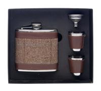 Shudehill Giftware Tweed Hip Flask Gift Set - 6oz Flask with 2 Shot Cups & Funnel - Rustic Gift for Him (Hip Flask 2 Cups Set Tweed)
