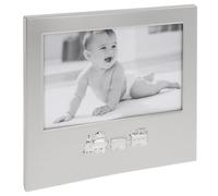 Shudehill Giftware Two Tone Baby 6x4 Photo Frame - Silver Teddy or Train Themed Designs Gift Child's Room, New Baby Gift Idea (Train)