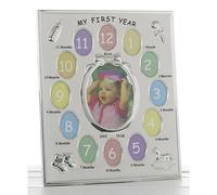 Shudehill Giftware Two Tone My First Year Frame - Silver Multi Photo Frame with 13 Photos 50012
