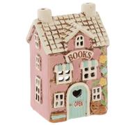 Shudehill Giftware Village Pottery Book Shop Tealight Holder | Floral pastel building with cut out windows for a cosy glow.