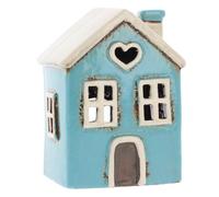 Shudehill Giftware Village Pottery Ceramic Heart House Mini Tealight - Aqua