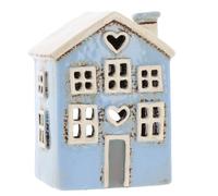 Shudehill Giftware Village Pottery Ceramic Heart House Mini Tealight - Pale Blue