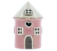 Shudehill Giftware Village Pottery Ceramic Round Heart House Mini Tealight - Pink