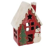 Shudehill Giftware Village Pottery Ceramic Tealight Holder Christmas Red House Collection - Xmas Toy Shop, Snowman House or Reindeer House (Snowman House)