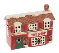 Shudehill Giftware Village Pottery Ceramic Tealight Holder Christmas Red House Collection - Xmas Toy Shop, Snowman or Reindeer House