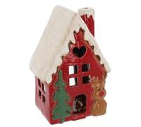 Shudehill Giftware Village Pottery Ceramic Tealight Holder Christmas Red House Collection - Xmas Toy Shop, Snowman House or Reindeer House (Reindeer House)