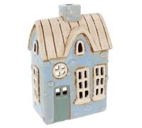 Shudehill Giftware Village Pottery Ceramic Tealight Holder Cobblestone House Collection - Pastel Blue Dormer Window or Yellow Double Terrace (Blue)