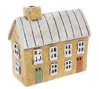 Shudehill Giftware Village Pottery Ceramic Tealight Holder Cobblestone House Collection - Pastel Blue Dormer Window or Yellow Double Terrace (Yellow)