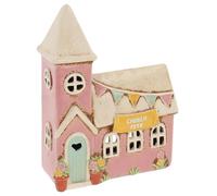 Shudehill Giftware Village Pottery Ceramic Tealight Holder, Cottage Ornament, Hand Finished, Assorted Designs (Garden Fete Church Tealight)
