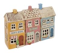 Shudehill Giftware Village Pottery Ceramic Tealight Holder, Hand Finished, Assorted Designs, The Village Collection (Row Of Shops)
