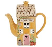 Shudehill Giftware Village Pottery Ceramic Tealight Holder, Hand Finished, Assorted Designs, The Village Collection (Flower Shop Teapot)
