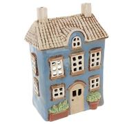 Shudehill Giftware Village Pottery Ceramic Tealight Holder Pretty Garden Floral House Collection - Grey, Blue, Yellow, Cream (Garden Light Blue)