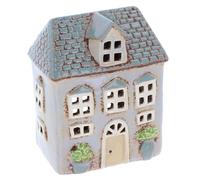 Shudehill Giftware Village Pottery Ceramic Tealight Holder Pretty Garden Floral House Collection - Grey, Blue, Yellow, Cream (Dormer Grey)