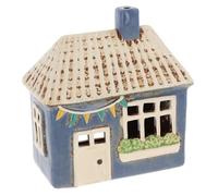 Shudehill Giftware Village Pottery Ceramic Tealight Holder Pretty Garden Floral House Collection - Grey, Blue, Yellow, Cream (Garden Blue)
