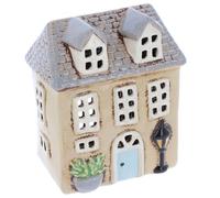 Shudehill Giftware Village Pottery Ceramic Tealight Holder Pretty Garden Floral House Collection - Grey, Blue, Yellow, Cream (Lantern Cream)