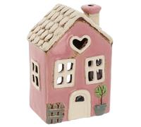 Shudehill Giftware Village Pottery Ceramic Tealight Holder Pretty Garden Floral House Pastel Collection (Heart Pink)