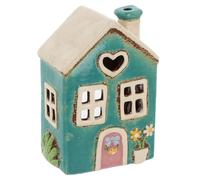 Shudehill Giftware Village Pottery Ceramic Tealight Holder Pretty Garden Floral House Pastel Collection (Heart Teal)
