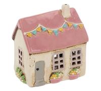 Shudehill Giftware Village Pottery Ceramic Tealight Holder Pretty Garden Floral House Pastel Collection (Flags Cream)