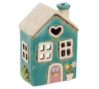 Shudehill Giftware Village Pottery Ceramic Tealight Holder Pretty Garden Floral House Pastel Collection (Heart Teal)