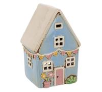 Shudehill Giftware Village Pottery Ceramic Tealight Holder Pretty Garden Floral House Pastel Collection (Flags Blue)
