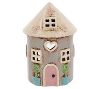 Shudehill Giftware Village Pottery Ceramic Tealight Holder Pretty Garden Floral House Pastel Collection (Round Grey)