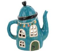 Shudehill Giftware Village Pottery Ceramic Tealight Holder Teapot House - Green or Blue (Blue)