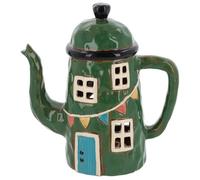 Shudehill Giftware Village Pottery Ceramic Tealight Holder Teapot House - Green or Blue (Green)