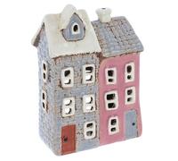Shudehill Giftware Village Pottery Ceramic Tealight Holder Tile and Brick Pastel House Collection (Two House)