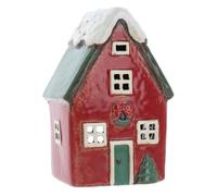 Shudehill Giftware Village Pottery Ceramic Xmas House Tealight Holder - Red