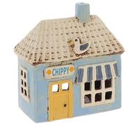 Shudehill Giftware Village Pottery Chippy Tealight Holder | Coastal shop design with cut out windows for a welcoming glow.