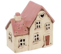 Shudehill Giftware Village Pottery Heart House Tealight Holder, Cream