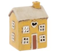 Shudehill Giftware Village Pottery Mini Heart House Tealight Holder, Ceramic, Cottage Style Decoration, Yellow