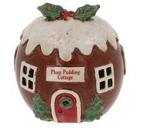 Shudehill Giftware Village Pottery Plum Pudding Cottage Christmas Tealight Holder, Festive Ceramic Decoration
