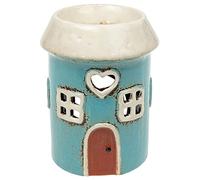 Shudehill Giftware Village Pottery Round Blue House Ceramic Tealight Holder and Warmer for Wax Melts and Oil
