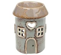 Shudehill Giftware Village Pottery Round Grey House Ceramic Tealight Holder and Warmer Wax Melts and Oil