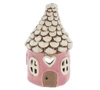 Shudehill Giftware Village Pottery Round Heart House Tealight Holder - Blue, Pink & Grey (Pink)