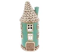 Shudehill Giftware Village Pottery Round Heart House Tealight Holder - Blue, Pink, Grey & Teal (Teal)