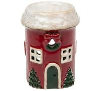 Shudehill Giftware Village Pottery Round Snowy Red House Ceramic Tealight Holder and Warmer for Wax Melts and Oil