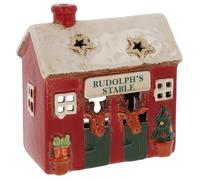 Shudehill Giftware Village Pottery Rudolph's Stable Ceramic Christmas Tealight Holder, Festive Decoration