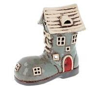 Shudehill Giftware Village Pottery Small Boot House Tealight Holder - Grey/Cream 331060