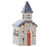 Shudehill Giftware Village Pottery Small Church Tealight Holder - Light Grey/Dark Grey 330990