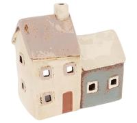 Shudehill Giftware Village Pottery Tealight Holder Ceramic House Croft Houses Collection - Red, Thatched, Straw, Navy, Slate, Cream or Grey Designs (Double Croft)