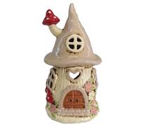 Shudehill Giftware Village Pottery Tealight Holder Ceramic House Toadstool and Mushroom Collection - Blue, Beige or Red (Beige)