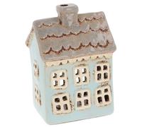 Shudehill Giftware Village Pottery Tealight Holder Ceramic Scalloped House Collection - Grey, Blue and Navy (Blue)